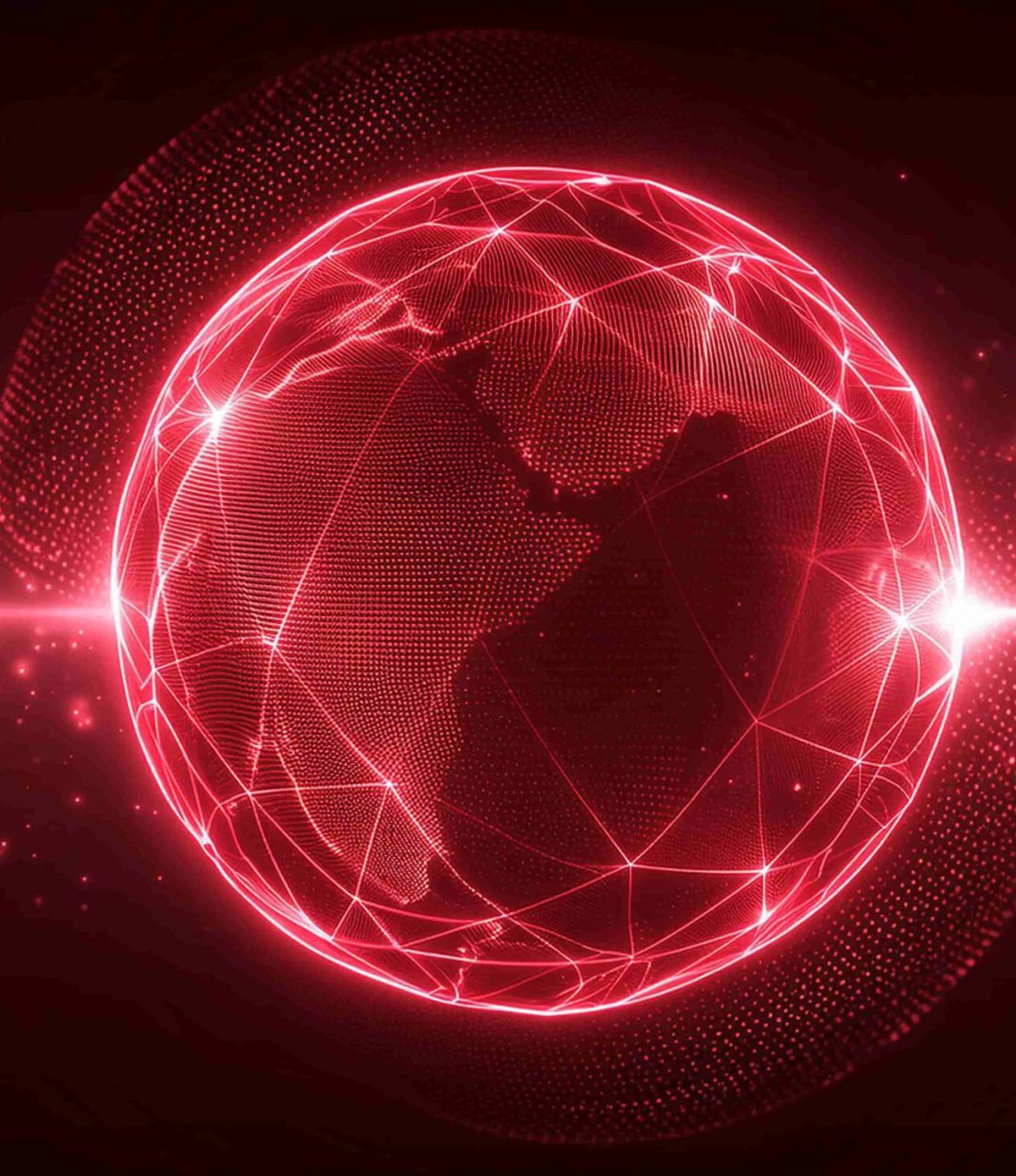 Neon energy sphere of particles and waves of magical glowing. Abstract round shape. Dark background.